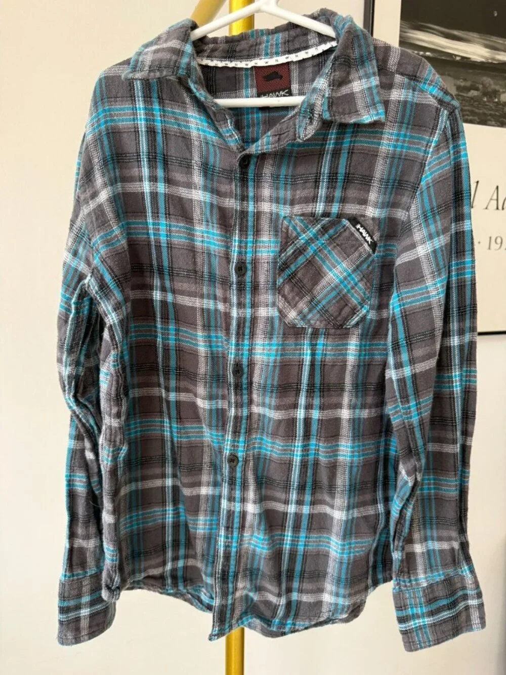 Hawk Youth Flannel Shirt Plaid Cotton Button Up Long Sleeve Kids Casual